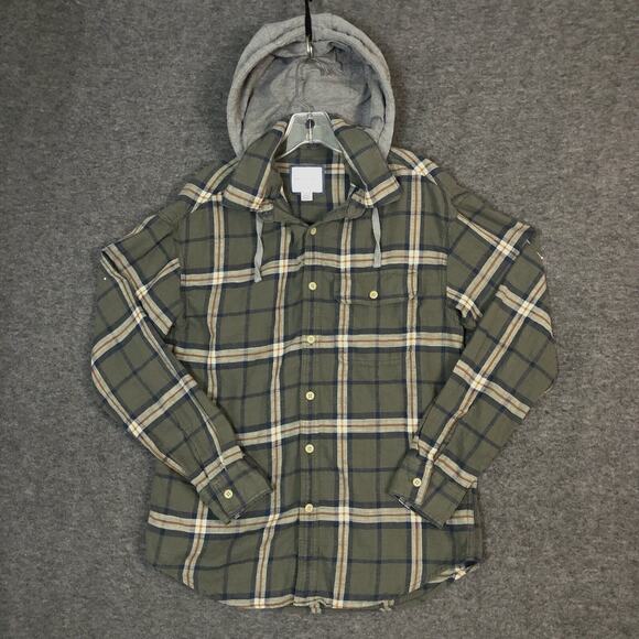 American Eagle Shirt Mens Small Hooded Super Soft Plaid Cotton Flannel Button Up - Picture 1 of 12